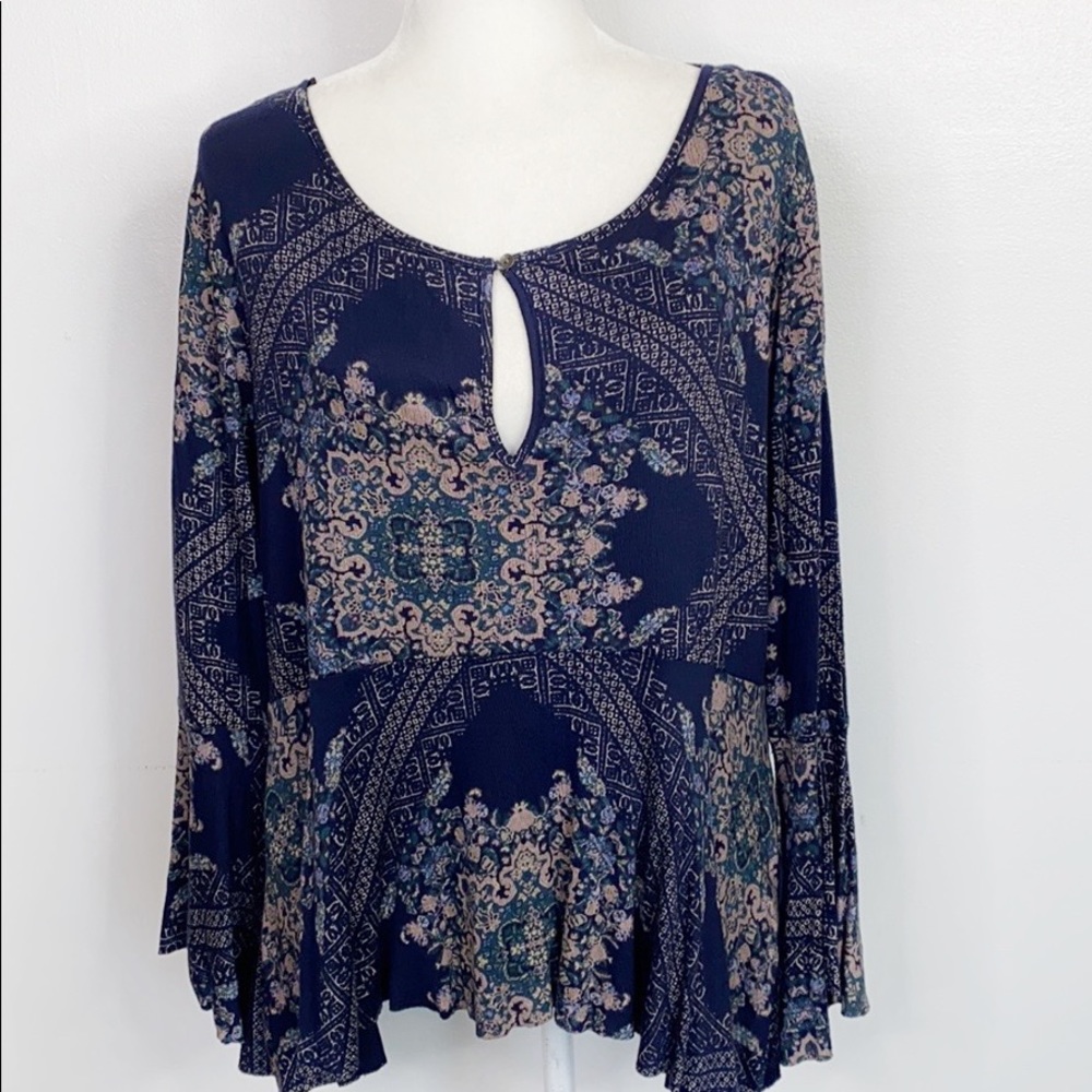 Lucky Brand Blue floral Blouse XL